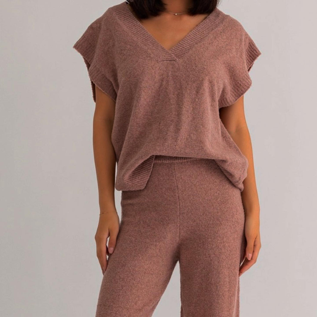 Mauve Wide Leg Sweater Pants